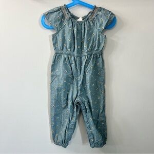 Emma’s Garden Blue Cap Sleeve Floral Print Organic Cotton Jumpsuit 18 Months